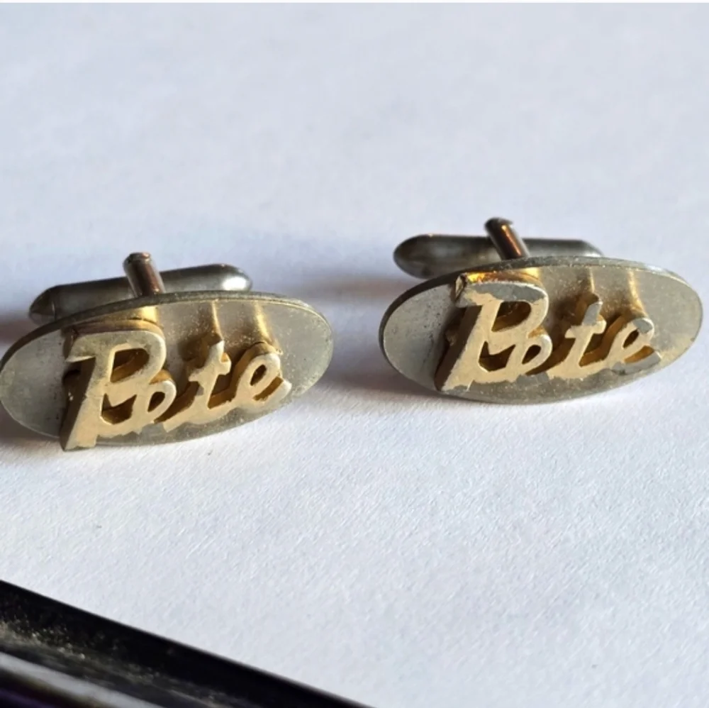Vintage Pete cuff links name jewelry Peter gold silver tone cufflinks